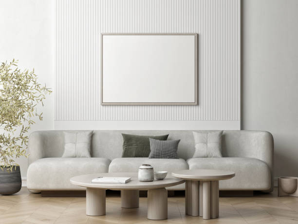 istock Poster frame mock-up in home interior background, living room with comfortable sofa. 1408225961
