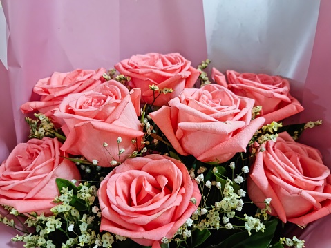 beautiful decoration bouquet pink rose flower for good celebration wedding and birthday