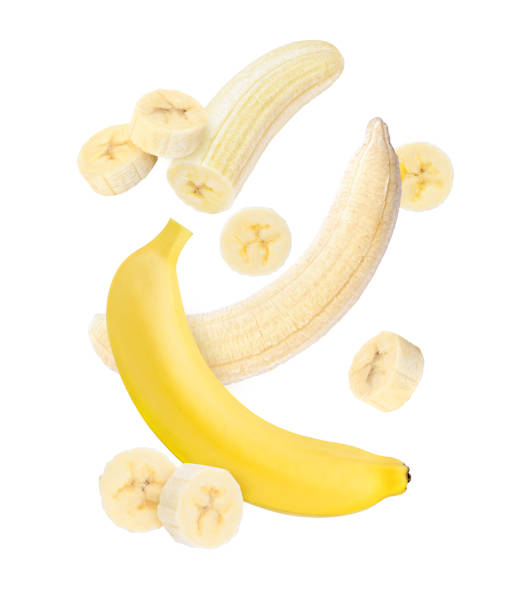 istock Banana flying in the air isolated on white 1408237843