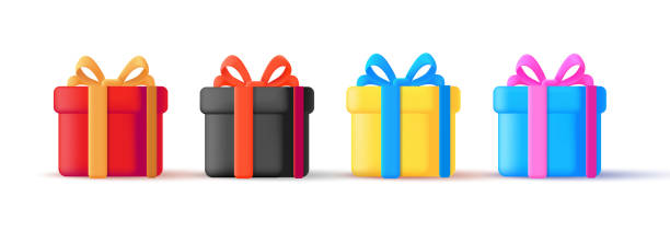 istock 3d illustration element, set of gift boxes with ribbons and bows in different color 1408237965