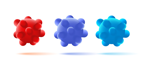 Set of isolated icons of Virus particle molecule. Pathogen organism. Deformed sphere