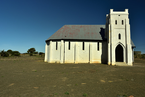 An old forgotten church at the edge of a deserted desert town in the Karoo South Africa