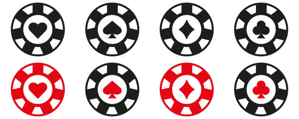 Print Poker chips flat vector icons set. Lucky Game Suit Casino Roulette Glyph Pictogram. Playing poker concept. Vector illustration wsop stock illustrations