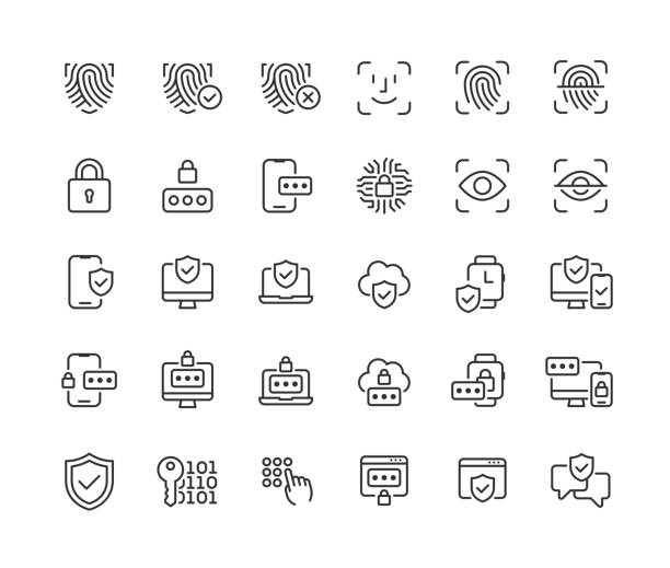 データセキュリティラインアイコン編集可能なストローク - password log on security security system点のイラスト素材／クリップアート素材／マンガ素材／アイコン素材