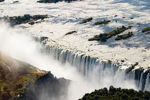 Aerial view of the magnificent Victoria falls in Zimbabwe, Africa