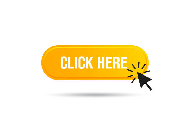 stockillustraties, clipart, cartoons en iconen met click web button template. yellow push button, computer mouse click here cursorclick web button template. yellow push button, computer mouse click here cursor - drukknop