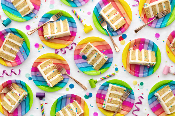 Birthday party background with birthday cake slices