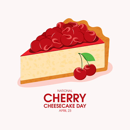 Slice of fruit cake with cherries icon vector. April 23. Important day