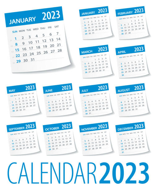 illustrations, cliparts, dessins animés et icônes de ensemble de feuilles de calendrier 2023 - illustration vectorielle - calendar june time month