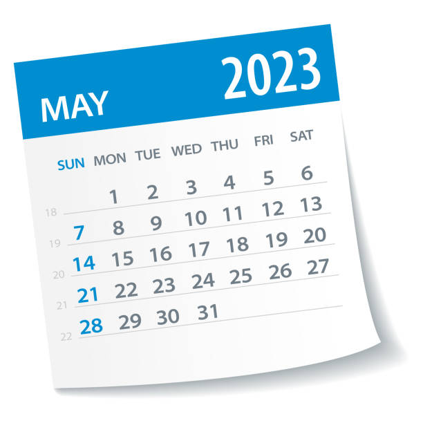 illustrazioni stock, clip art, cartoni animati e icone di tendenza di foglia del calendario di maggio 2023 - illustrazione vettoriale - calendar vector today time