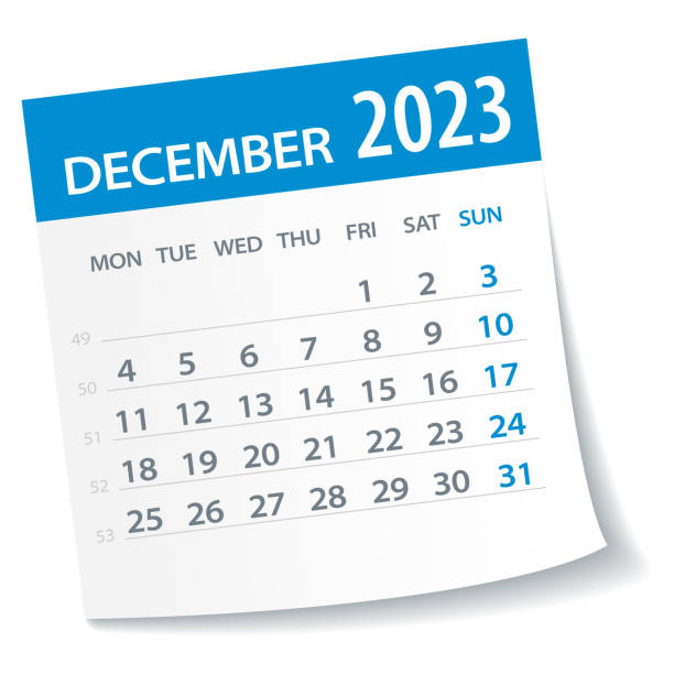 illustrations, cliparts, dessins animés et icônes de feuille de calendrier de décembre 2023. la semaine commence le lundi. illustration vectorielle - palm leaves