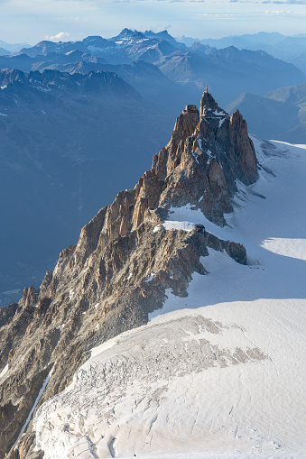 Aiguille du Midi from Mont-blanc du Tacul in the evening light in the French Alps, Chamonix Mont-Blanc, France