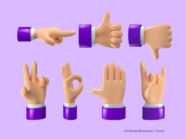 3d hands icon set. 3d hands icon set. Cartoon style hands gestures. Vector realistic illustration. thumbs up 3d stock illustrations