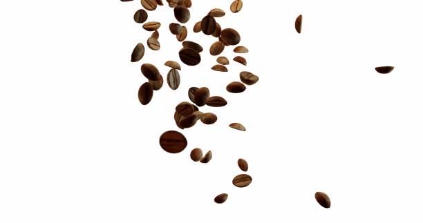 Coffee Beans Over White Background falling down