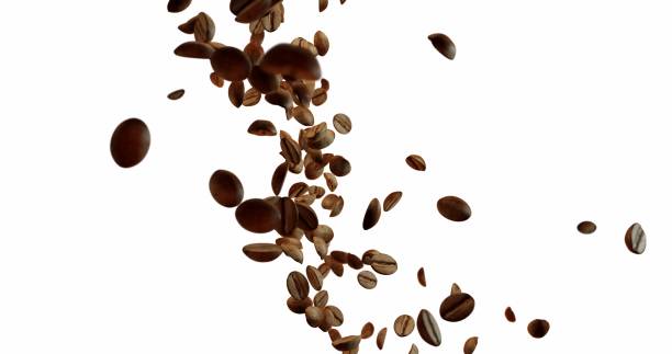 Coffee Beans Over White Background falling down