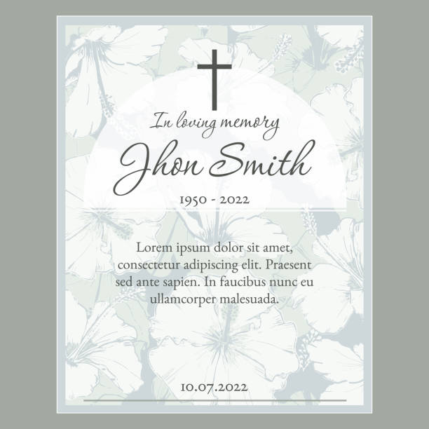 funeral card template with green and blue floral background illustration - anıt stock illustrations