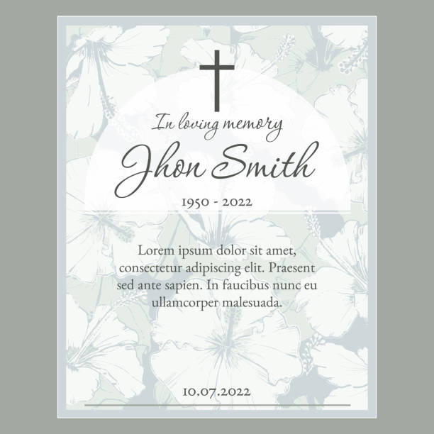 funeral card template with green and blue floral background illustration card template funeral with green and blue floral background. Vector illustration for condolence card remembrance day background stock illustrations