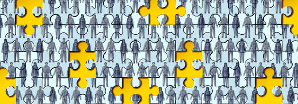 Missing Employees Missing employees and worker shortage or labour shortages as as employers are looking for needed workers and workforce job vacancies concept on a puzzle background in a 3D illustration style. unemployment stock pictures, royalty-free photos & images