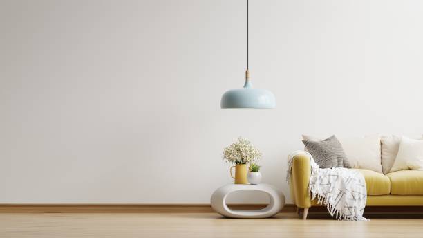 istock Wall mock up in warm tones with yellow sofa and decoration minimal. 1408254923
