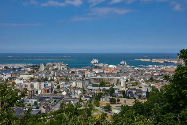 Aerial view of Cherbourg city and harbour