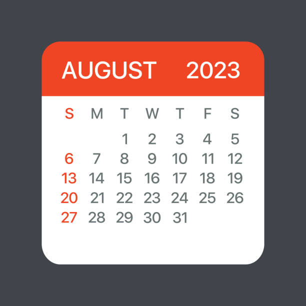 ilustraciones, imágenes clip art, dibujos animados e iconos de stock de hoja de calendario de agosto de 2023 - ilustración gráfica de plantilla vectorial - agosto