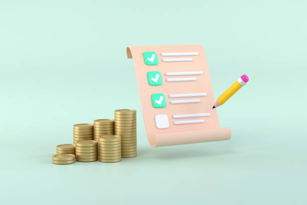 istock check list, check mark, pile money coins isolated. 1408258277