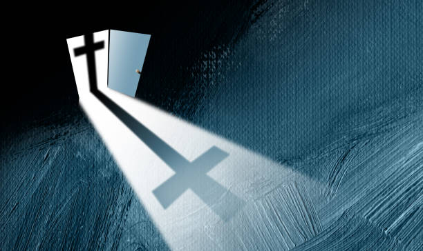 istock Cross of Jesus at the door abstract graphic background 1408264509