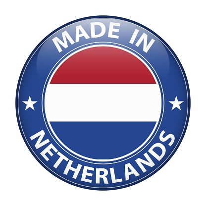 Made in Netherlands badge vector. Sticker with stars and national flag. Sign isolated on white background.