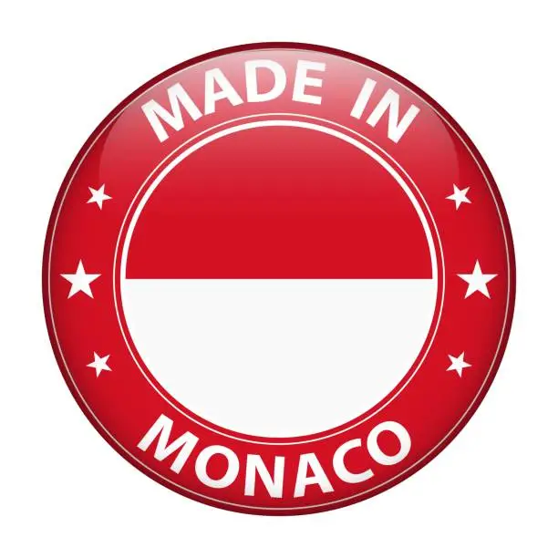 Vector illustration of Made in Monaco badge vector. Sticker with stars and national flag. Sign isolated on white background.