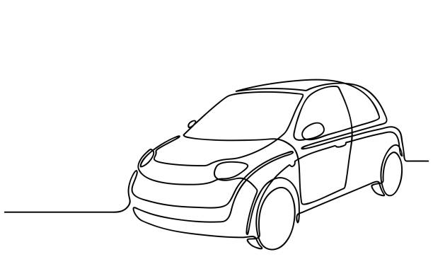 illustrazioni stock, clip art, cartoni animati e icone di tendenza di disegno continuo a una linea di auto. consegna veloce su automobile. piccolo veicolo urbano astratto in stile minimalismo. contorno disegnato a mano modificabile. vettore - veicolo-terrestre