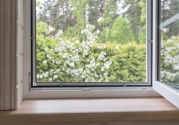 istock White window with mosuito net in a rustic wooden house 1408268888