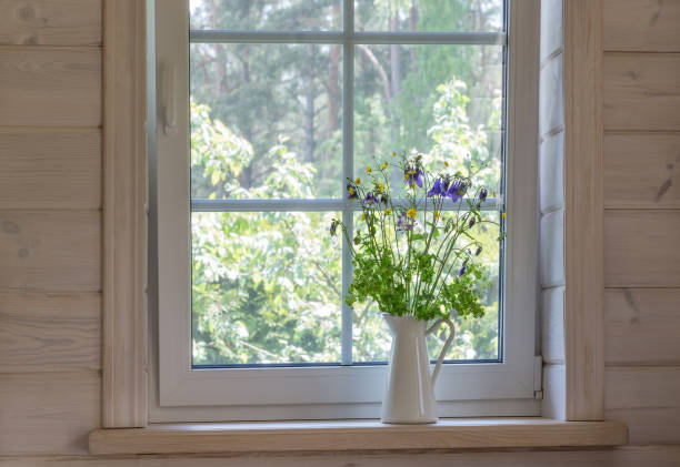 istock White window with mosuito net in a rustic wooden house 1408268965
