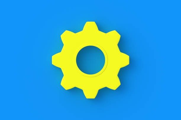 istock Yellow gear on blue background. Top view. 3d render 1408269150