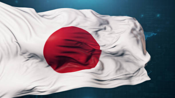 flag of japan on dark blue background - flag national flag japan japanese flag imagens e fotografias de stock