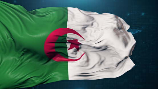 Flag of Algeria on dark blue background. 3D render