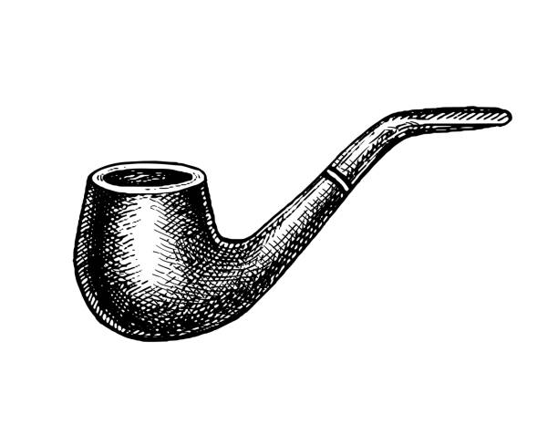 Smoking pipe ink sketch. Smoking pipe. Ink sketch isolated on white background. Hand drawn vector illustration. Retro style stroke drawing. pipe smoking pipe stock illustrations