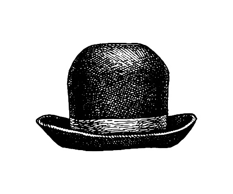 Bowler hat. Ink sketch isolated on white background. Hand drawn vector illustration. Vintage style stroke drawing.