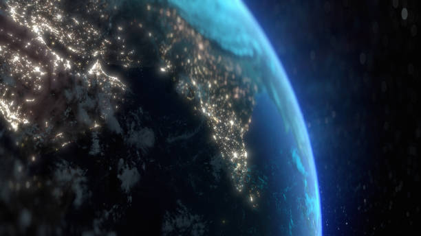 istock Planet Earth at night with city light illumination. View from space. 3D render 1408270671