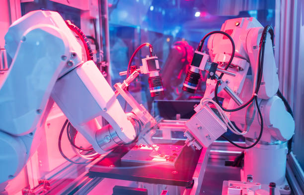 istock smart robot in manufacturing industry for industry 4.0 and technology concept. Robotic vision sensor camera system. 1408271637