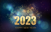 2023 Neujahr Abstrakter Hintergrund mit Feuerwerk. Vektor