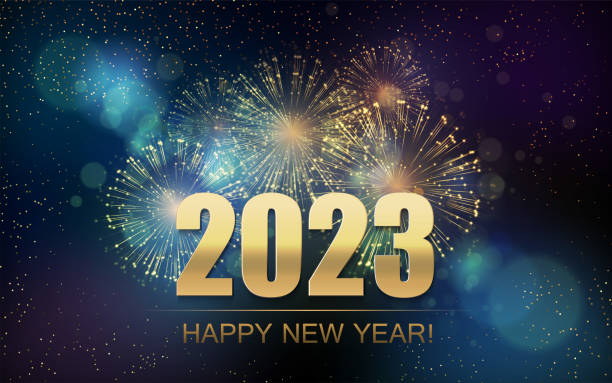 illustrations, cliparts, dessins animés et icônes de contexte abstrait du nouvel an 2023 avec feux d’artifice. vecteur - happy new year