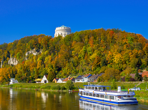 Liberation Hall and Danube, Kelheim, Lower Bavaria, Bavaria, Germany, Europe, 14. October 2019