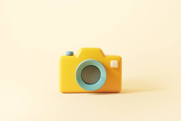 istock Minimal photo camera with lens and button on pastel background. 1408278642