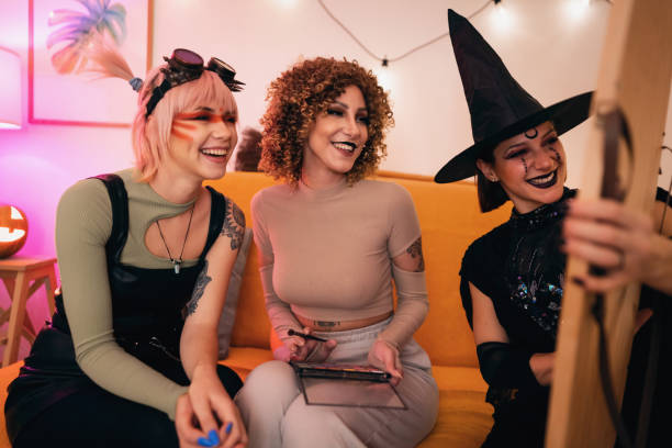 istock Girlfriends preparing for Halloween party 1408278978