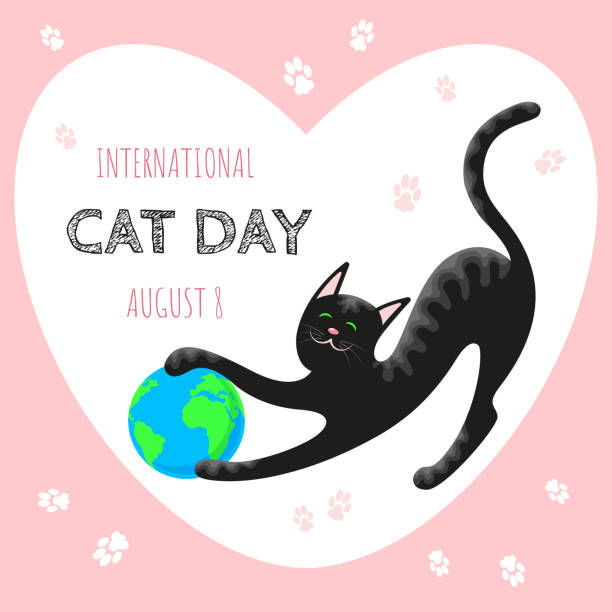 istock Postcard with a black playful cat for International Cat Day 1408279121