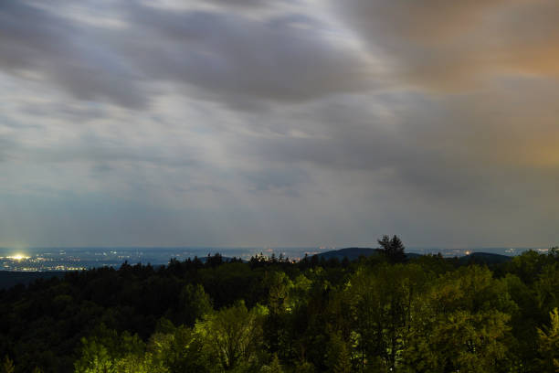Night sky over the Bavarian Forest in a mountainous landscape