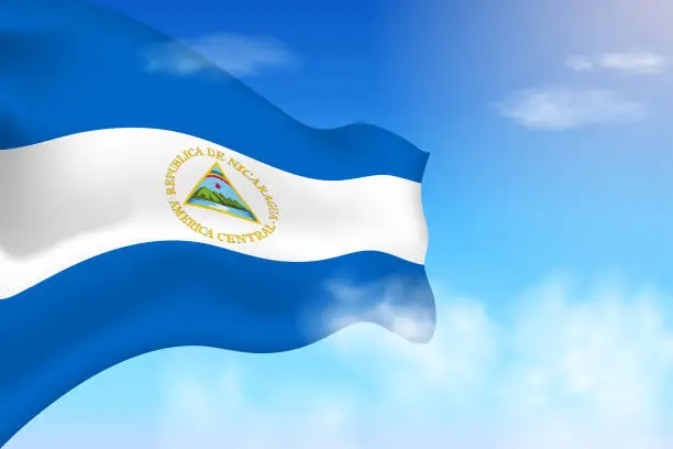 Vector illustration of Nicaragua flag in the clouds.