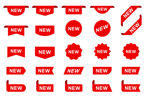 oznacz nowy zestaw. nowa etykieta i znacznik. naklejka ze słowem nowy. wektor - banner stock illustrations