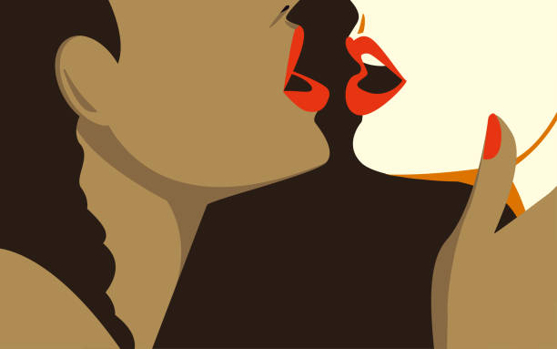 二人の若い美しい女性が抱き合ってキスをしています。女性同士の愛と親密な関係 - sex symbol illustrations点のイラスト素材／クリップアート素材／マンガ素材／アイコン素材