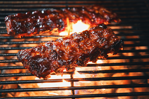 BBQ Pork Spareribs on Barbecue Grill